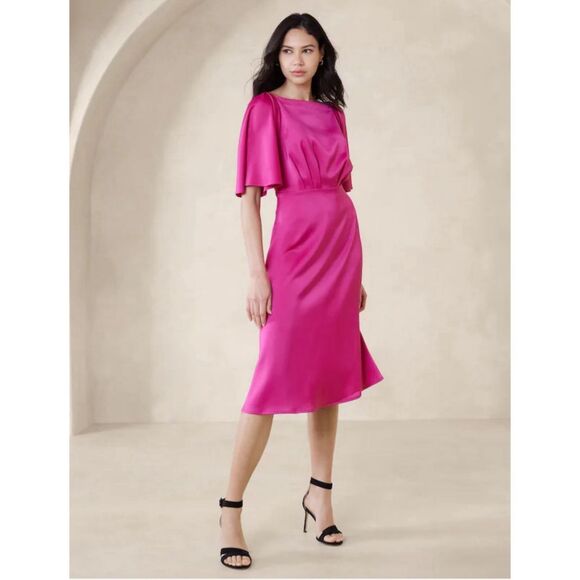 NWT Banana Republic FLUTTER-SLEEVE KNEE-LENGTH DRESS Size 12 - Picture 1 of 9